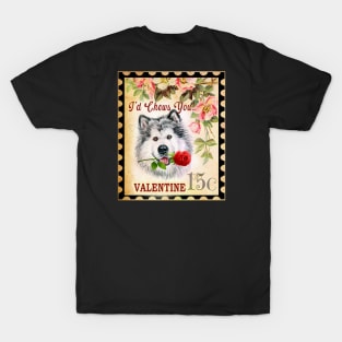 Alaskan Malamute Vintage Valentine Funny Dog With Rose T-Shirt